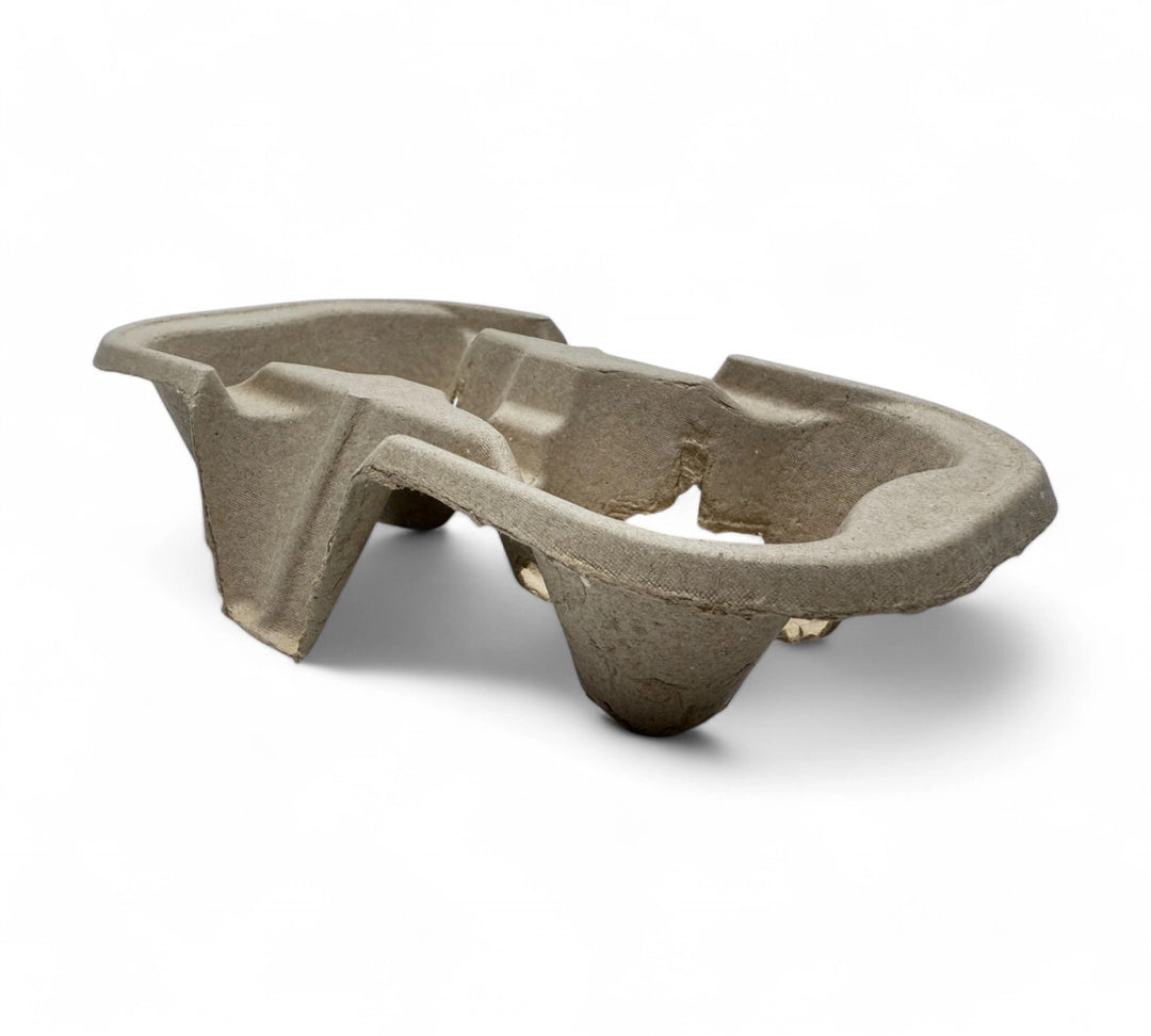 2 cup paper tray displayed for takeaway drinks with secure slotting and eco-friendly compostable board