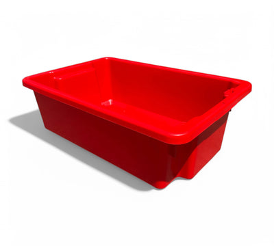 32L red food grade tub 650 x 410 x 210mm displayed with reinforced edges for safe food storage and HACCP compliance