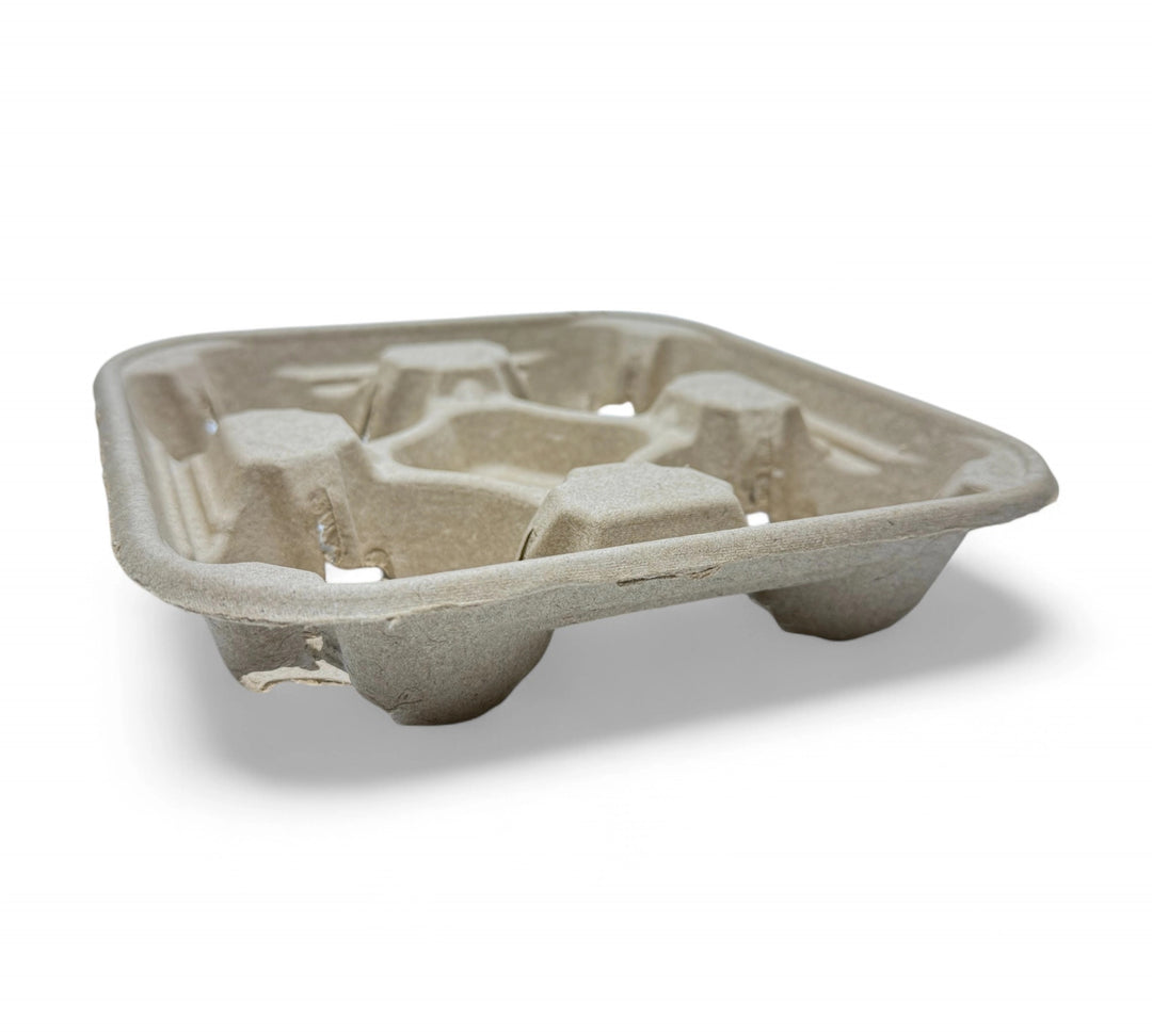 4 cup paper tray displayed flat for secure takeaway drink transport made from recyclable cardboard
