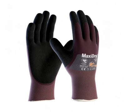 MaxiDry gloves 56-425 shown as a pair with smooth liquid-resistant palms and snug-fitting cuff design