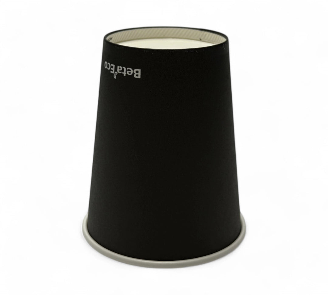 8oz single wall coffee cup black displayed stacked for use with sleeve or lid in takeaway settings