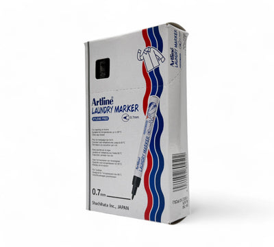 Artline 750 black laundry marker 0.7mm extra fine point shown slim with cap for fabric labelling and permanent clothing tags