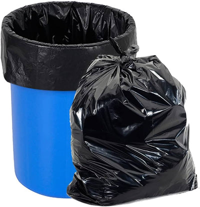 120L black heavy duty garbage bin liners displayed in rolls for commercial waste collection