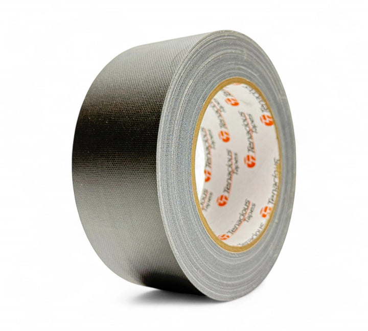Black 48mm x 25m K160 matte cloth tape rolls displayed for low-reflection taping in events or AV work