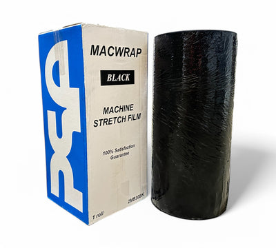 Macwrap M30 black machine stretch film 500mm x 1305m for UV protection and load concealment, 40 per pallet