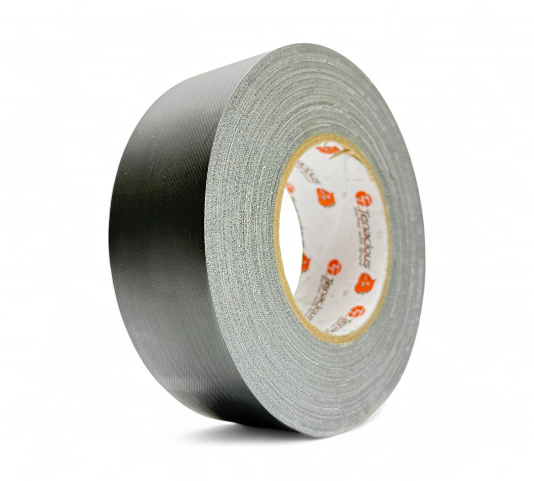 Black 48mm x 40m K909 matte gaffer tape rolls displayed for stage work, media production, and cable coverage