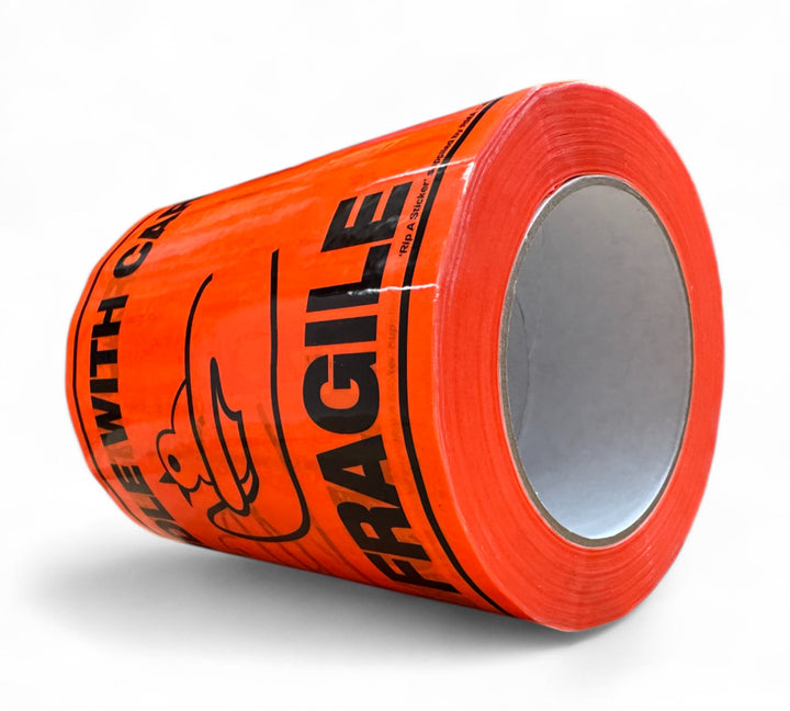Handle with Care - Fragile' Rip A Sticker 144mm x 200mm 1 Colour Black on Fluro Orange (12/ctn)