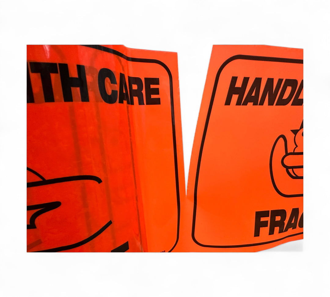 Handle with Care - Fragile' Rip A Sticker 144mm x 200mm 1 Colour Black on Fluro Orange (12/ctn)