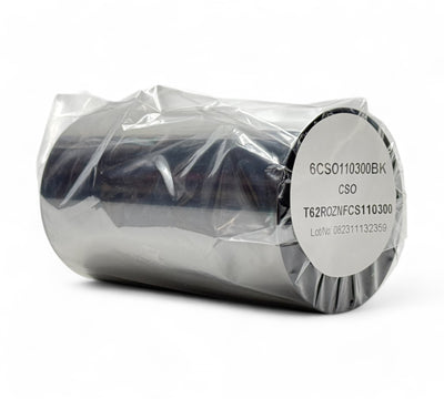 Black CSO 110 x 300m thermal transfer ribbon rolls displayed for printers requiring sharp contrast and durability