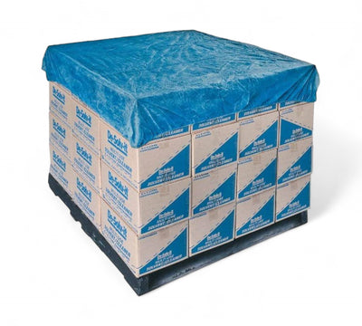 57002 blue water-resistant pallet cover shown folded for protection from dust, dirt, and moisture in storage