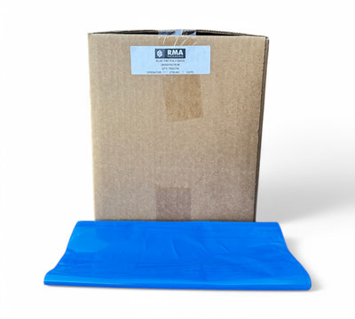 Plastic bags blue tint 260mm x 510mm x 75um shown loose for food grade or industrial parts packing