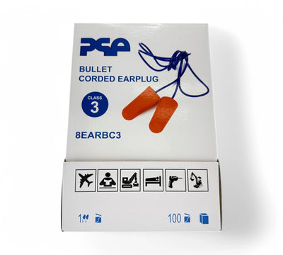 Bullet Corded Earplugs |  Class 3 Hearing Protection, 100 Pairs per Box |  Comfortable Disposable Earplugs for Construction, Manufacturing & General Noise Reduction