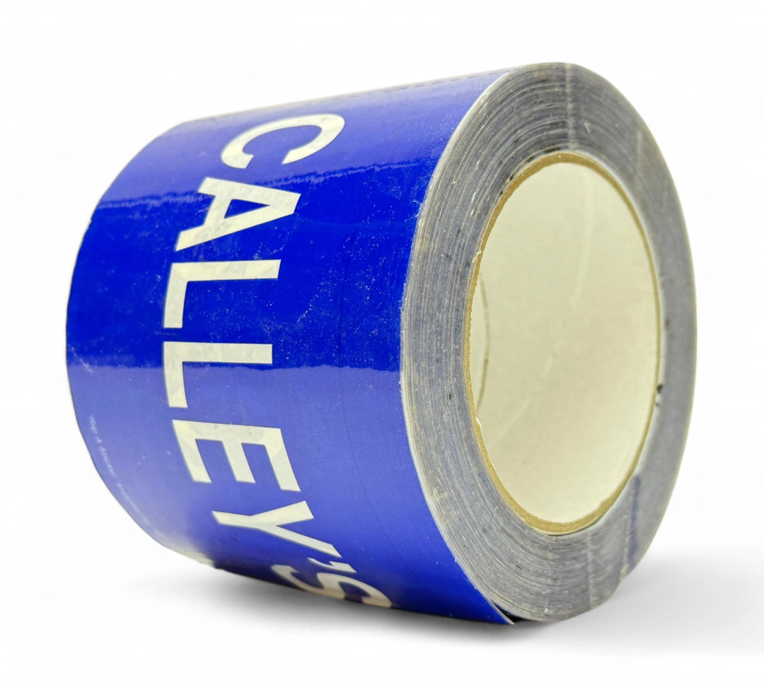 CALLEYS Rip A Sticker 96 x 150mm in blue on white shown for custom label branding or product separation