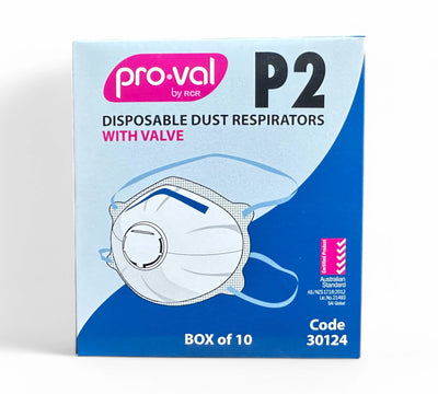 Dust mask P2 with valve 10 pack displayed with exhalation valve for comfort and protection against fine particles and mist