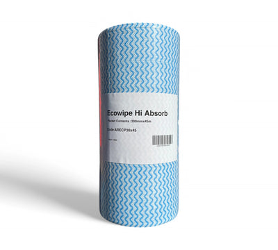 Ecowipes HD blue 300mm x 45M perf 500mm displayed rolled for reusable cleaning in commercial or workshop settings