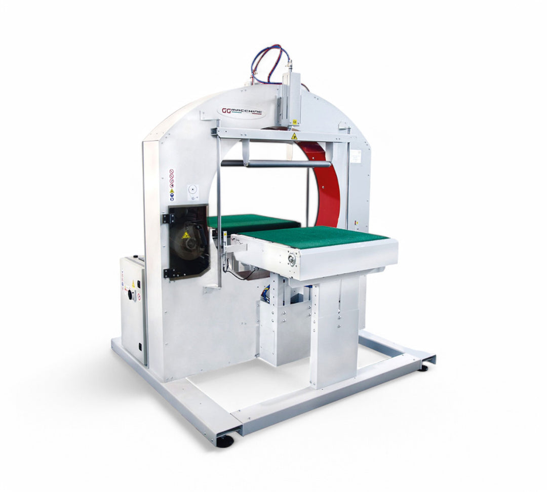 Evoring-A Fully Automatic Horizontal Wrapping Machine with stretch film, conveyor rollers, and reinforced frame designed for aluminium profiles and extrusion packaging