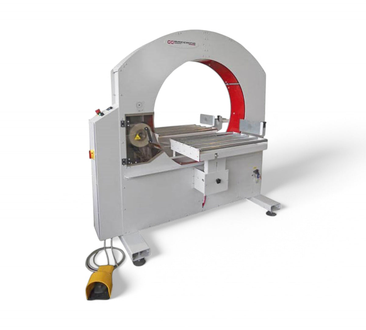 AT-S semi-automatic horizontal wrapper |  compact film wrapping machine with foot pedal and roller conveyors