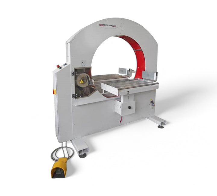Evoring-S semi automatic horizontal wrapping machine with integrated foot pedal and roller conveyor for efficient manual load wrapping