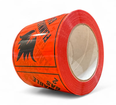 Flammable Gas 2 Rip A Label 96 x 100mm black on red shown rolled for DG labelling of cylinders or transport containers