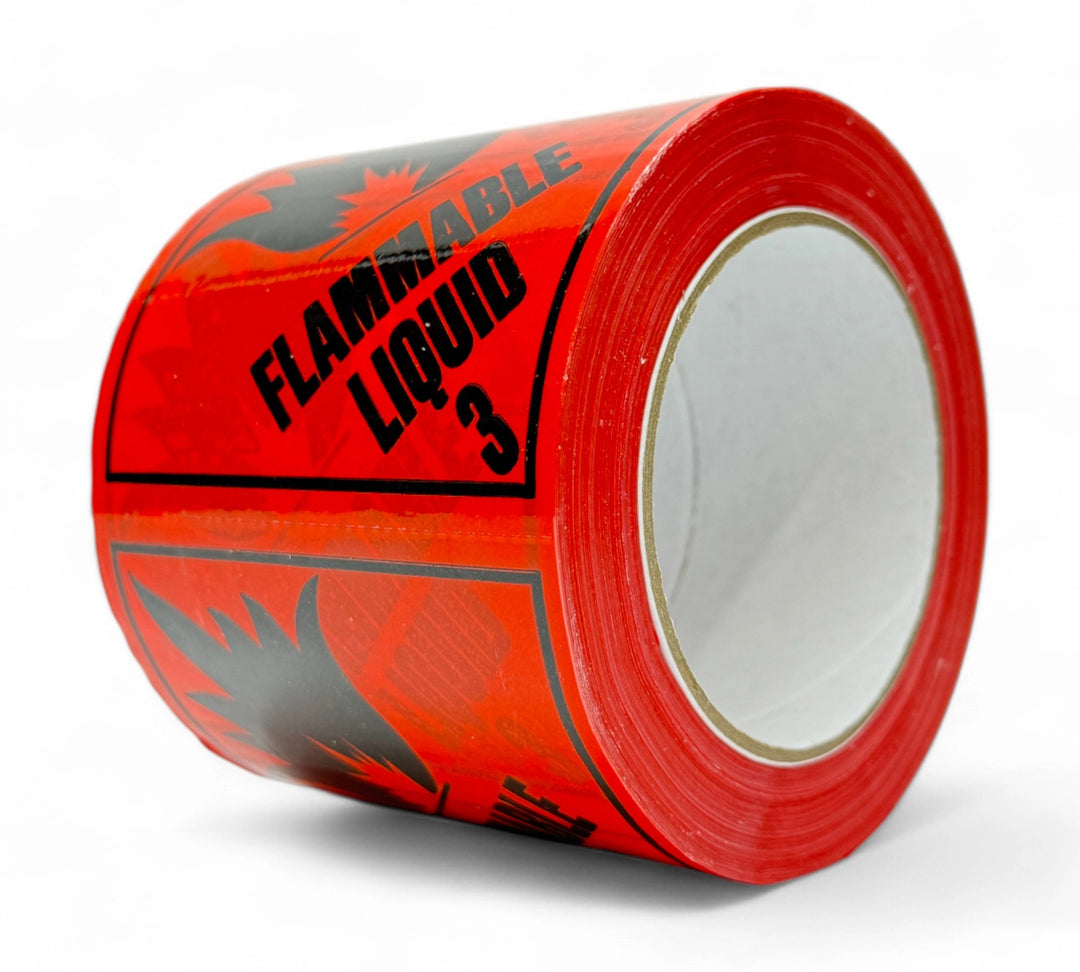Flammable Liquid 3 Rip A Stickers 96 x 100mm in black on fluro red displayed for hazardous goods labelling