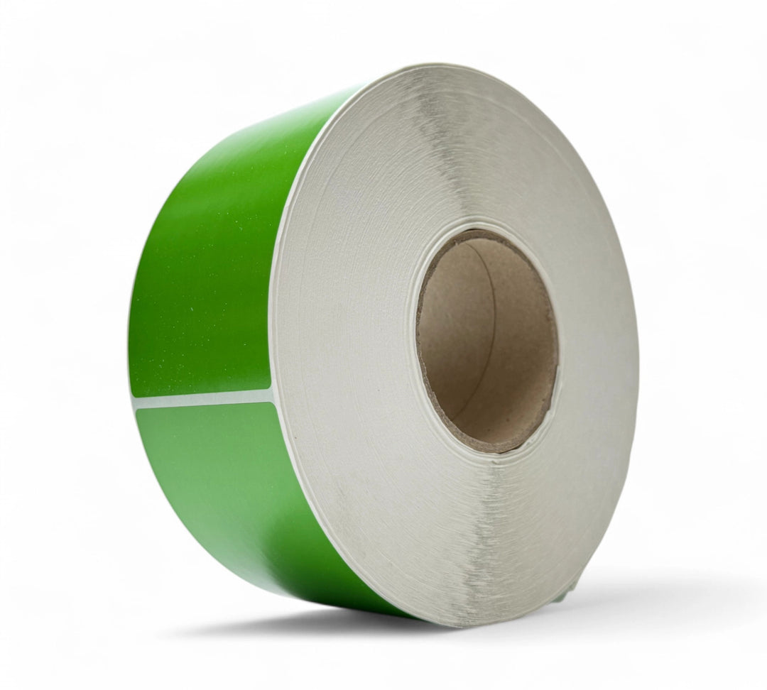 Fluro green direct thermal label 80 x 190mm displayed for high-visibility shipping or inventory tagging