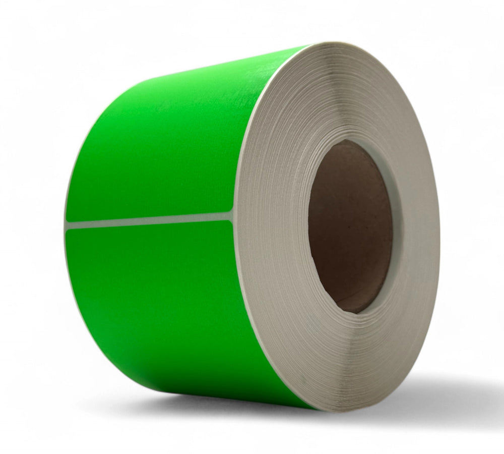 Fluro green 103 x 124mm thermal transfer labels in bold rolls ideal for picking systems and fast visual identification