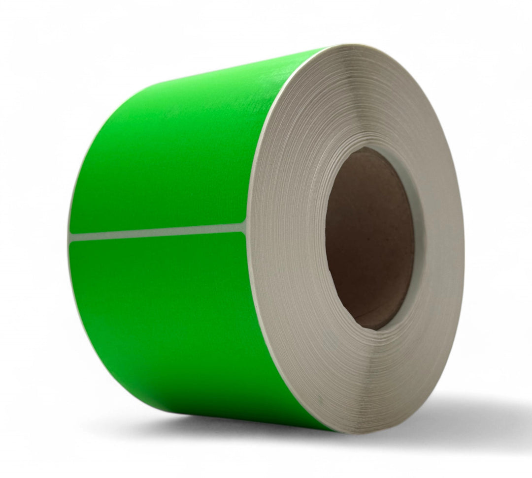 Fluro green 103 x 124mm thermal transfer labels in bold rolls ideal for picking systems and fast visual identification