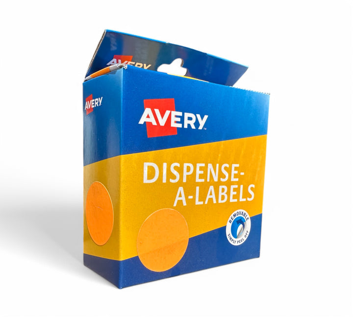 Avery dots fluro orange 24mm displayed with bright contrast for attention-grabbing labels or packaging