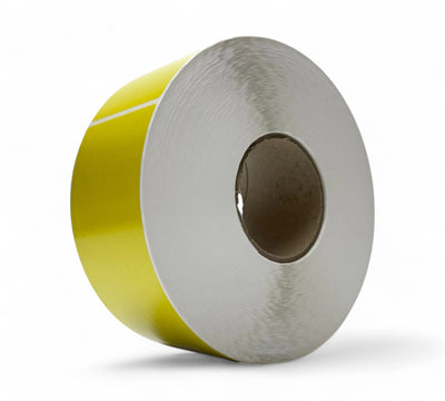 Fluro yellow direct thermal label 80 x 190mm displayed for standout labels in packaging and inventory systems