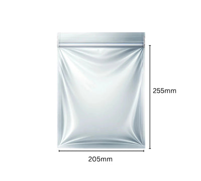 Food grade press seal bag 205 x 255mm x 50um shown open for secure storage of fresh produce or kitchen ingredients
