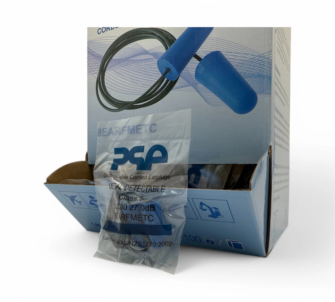 Bullet corded earplugs Class 3 shown with flexible cord for easy handling and repeated use across shifts