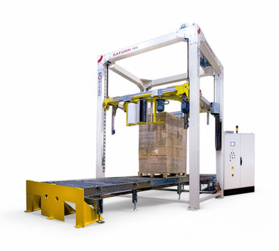 Movitec Saturn S6 shown as high-speed automatic rotary ring wrapper designed for secure pallet wrapping in logistics
