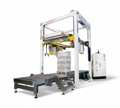 Movitec Saturn S8 displayed with large capacity frame for heavy-duty industrial stretch wrapping at high speeds