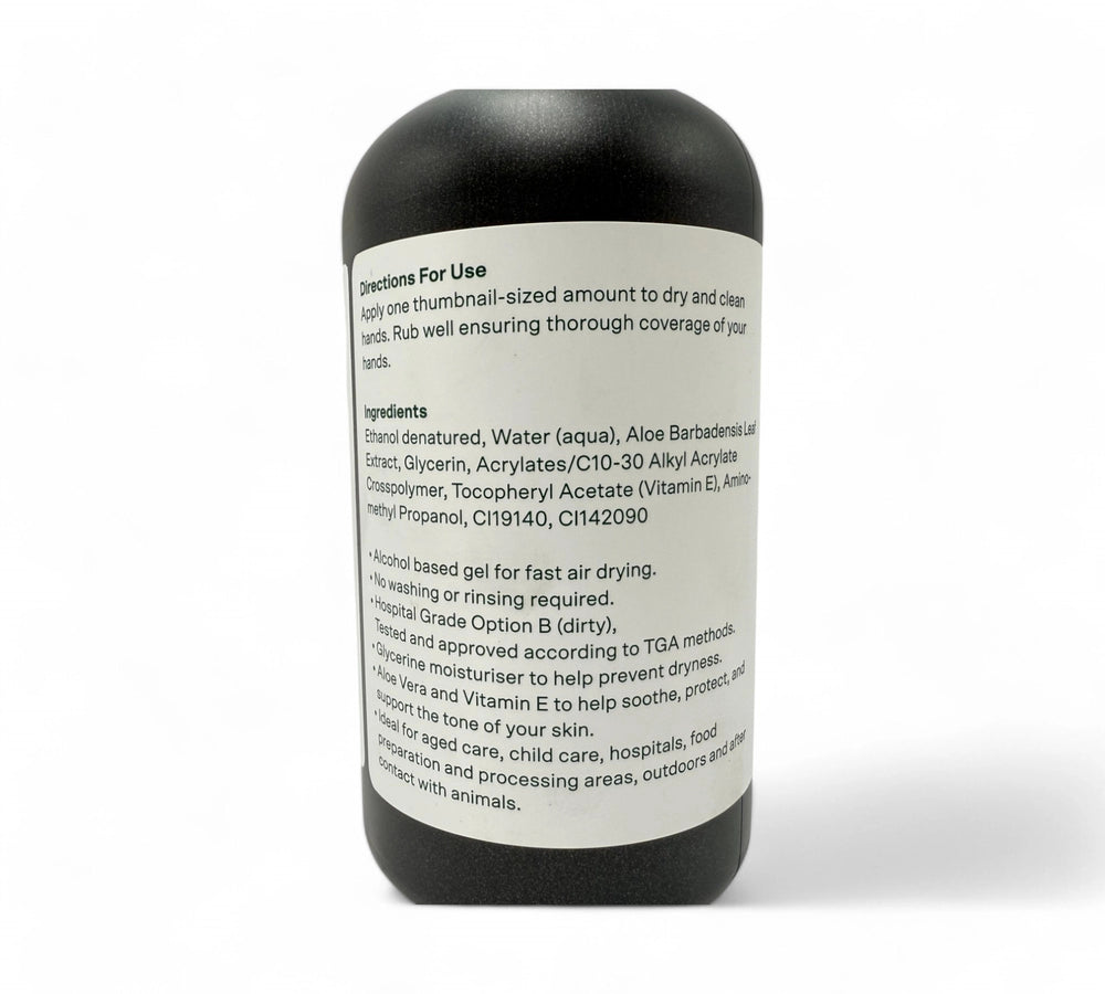 Hand sanitiser gel 75 percent alcohol 500ml pump shown in clear bottle with pump top for high traffic hygiene stations