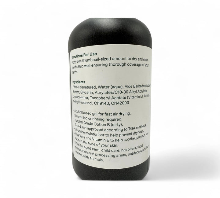 Hand sanitiser gel 75 percent alcohol 500ml pump shown in clear bottle with pump top for high traffic hygiene stations