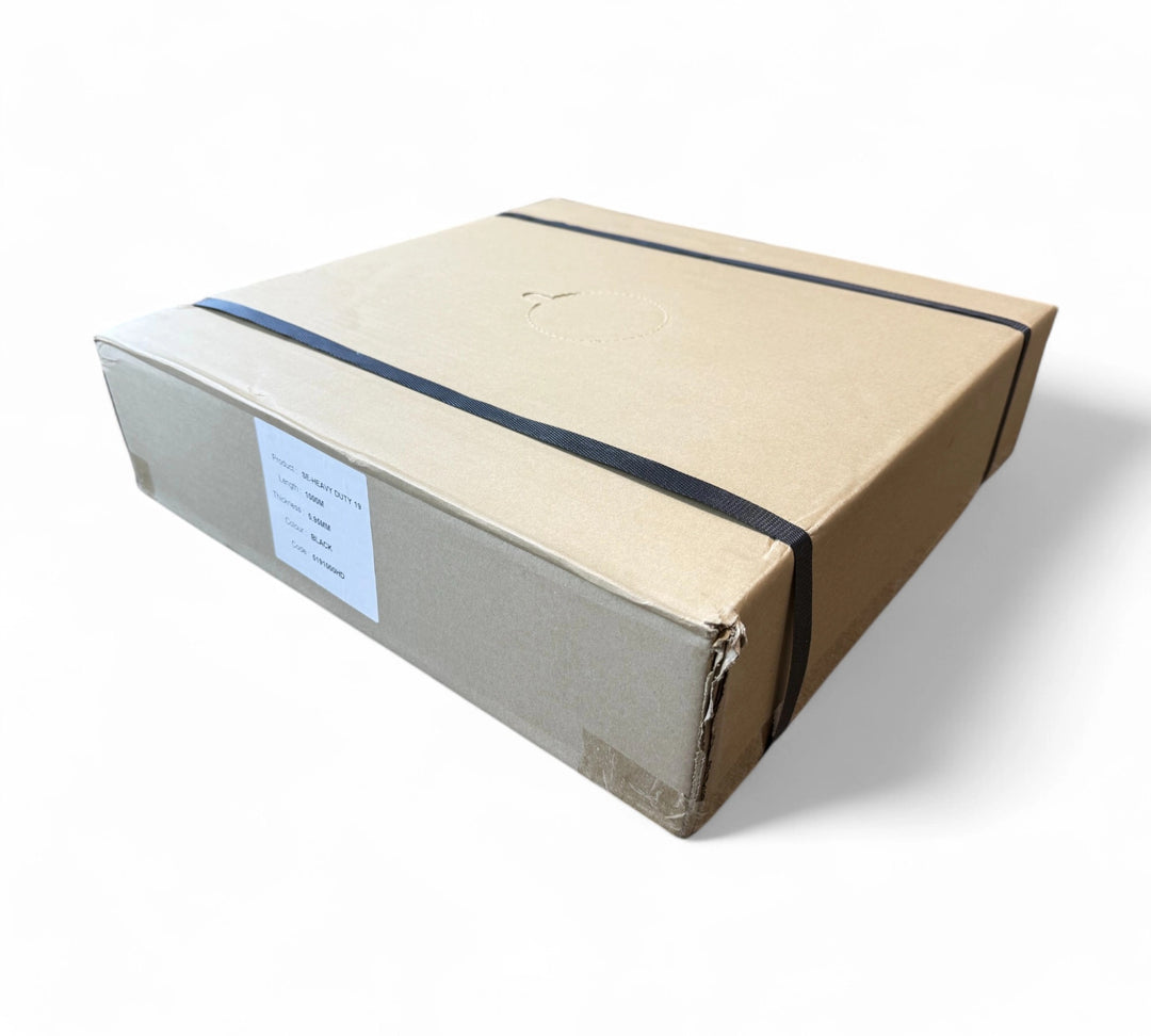 19mm x 1000m heavy band black poly strapping B/S 350kg displayed for use in industrial freight packaging