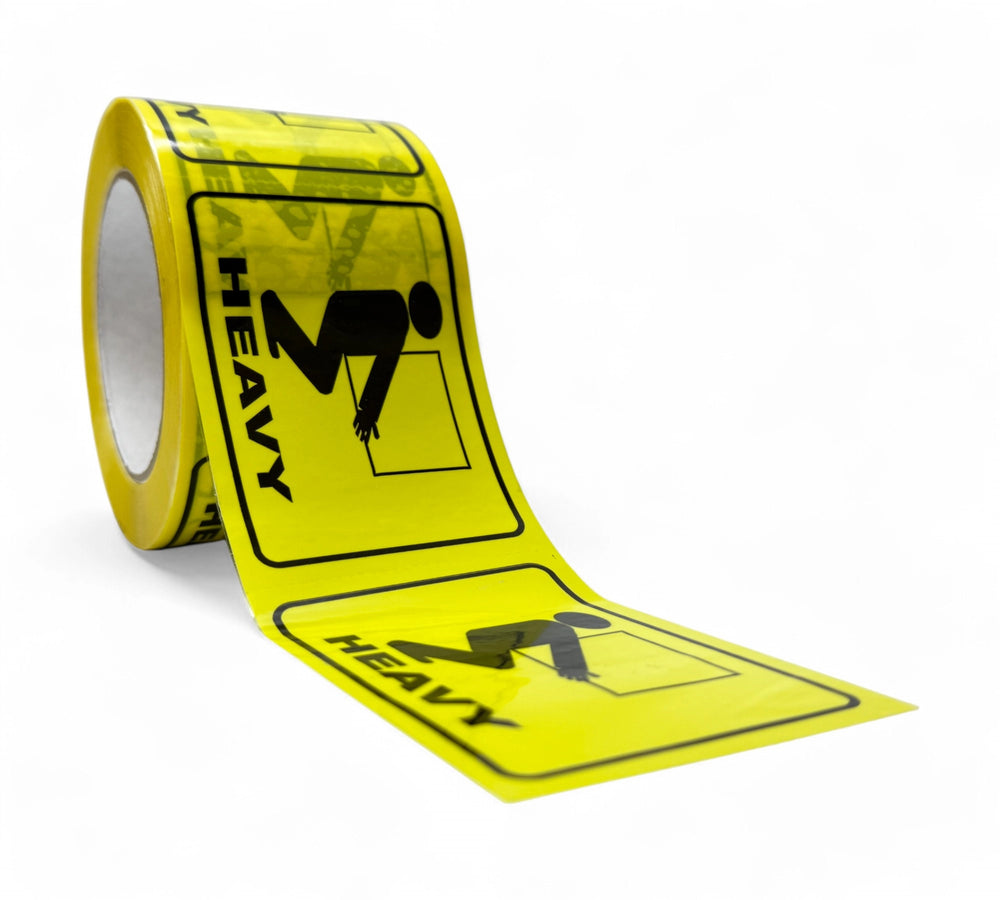 Heavy Rip A Label 75 x 100mm x 50m black on yellow displayed in rolls for easy tear application on pallets and cartons