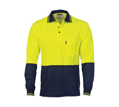 HiVis cotton back two tone polo shirt long sleeve 3816 shown with ribbed cuffs and button collar for sun protection and airflow