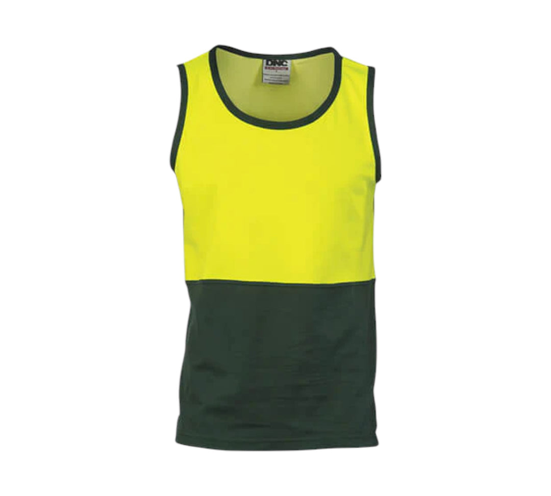 HiVis cotton back two tone singlet 3841 displayed with contrast color blocking and moisture-wicking fabric for high-heat environments