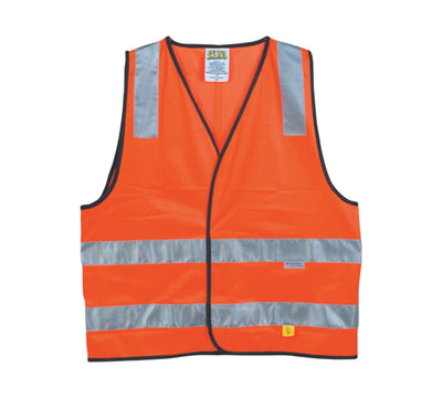 HiVis day and night safety vest orange displayed with reflective tape and fluoro base for 24-hour visibility compliance