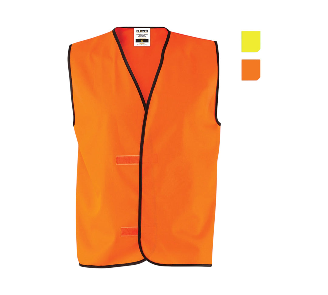 HiVis day safety vest orange displayed with Velcro front and reflective tape for general traffic and site visibility