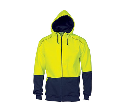 HiVis two tone contrast piping full zip polar fleece hoodie 3728 shown with bright fluoro fabric and full front zipper for warmth and visibility