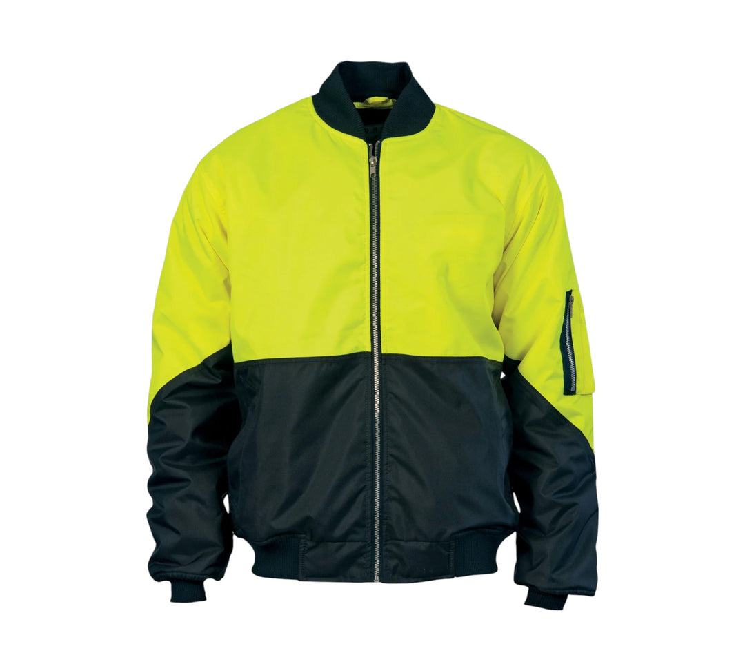 HiVis two tone flying jacket 3861 shown with quilted inner lining and heavy-duty zip for high visibility in cold weather
