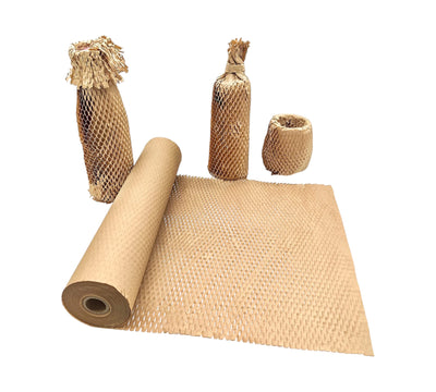 Honeycomb protective paper wrap 500mm x 250m displayed rolled for eco-friendly wrapping and surface cushioning