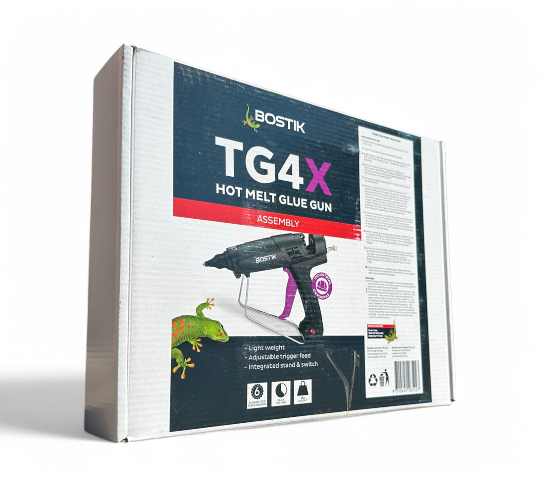 TG4X hot melt electric glue gun displayed angled for precision gluing in craft packaging or repair work
