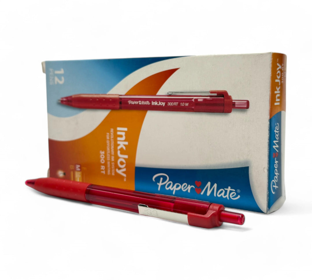 Inkjoy 300 medium point red pen displayed capped for office or classroom writing tasks