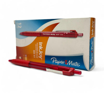 Inkjoy 300 medium point red pen displayed capped for office or classroom writing tasks