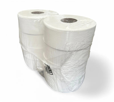 Jumbo toilet paper 2ply 300m displayed in bulk rolls for high-traffic restrooms and commercial dispensers
