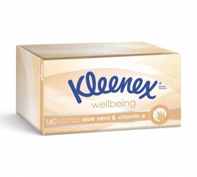 Kleenex 0299 facial tissue aloe vera 3 ply white 140 sheet displayed boxed for home or office use with soothing properties