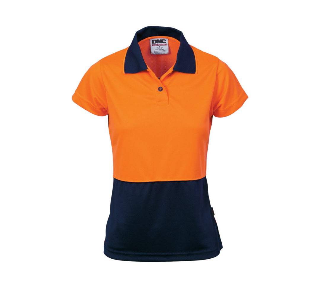 Ladies short sleeve hi vis polo 3897 displayed with tailored fit and breathable panel for comfort and compliance